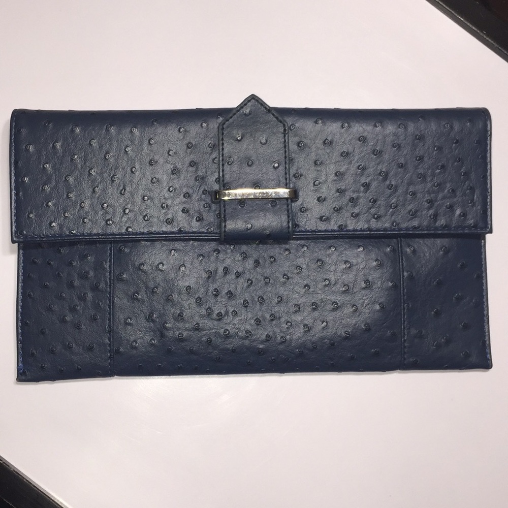 Faux ostrich clutch